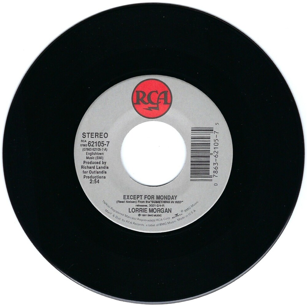 Lorrie Morgan 45 RPM - Except For Monday / Hand Over Your Heart - RCA VG Country
